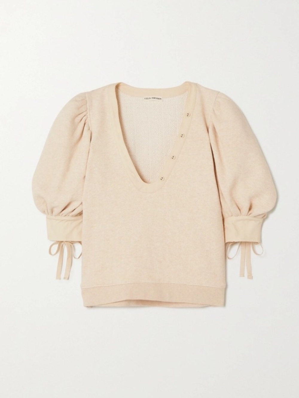 Ulla Johnson Ulla Johnson Bess Poplin Trimmed Cotton Sweater Oatmeal Size S